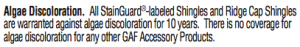GAF Algae Warranty