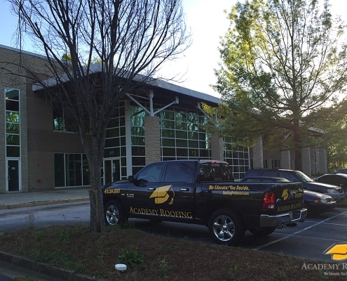 commercial-roofing-3 Completed flat roof project with mechanical units