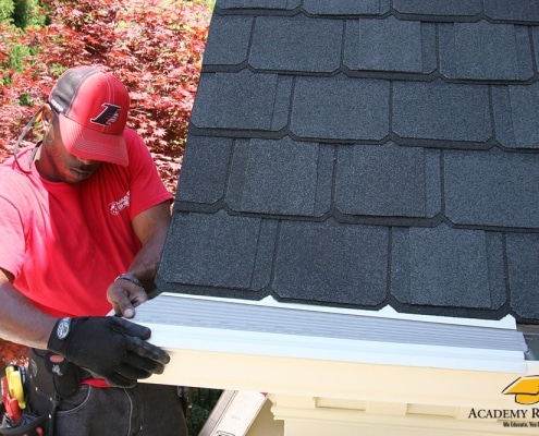 gutters-atlanta-2 Academy Roofing team installing Senox gutter system