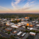 Aerial view of commercial rooftops in Cobb County relevant to roofing permits